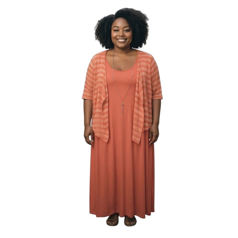 Anthony Richards 2‎ PC Dress with Attached Jewelry 4X Maxi Sleeveless Orange